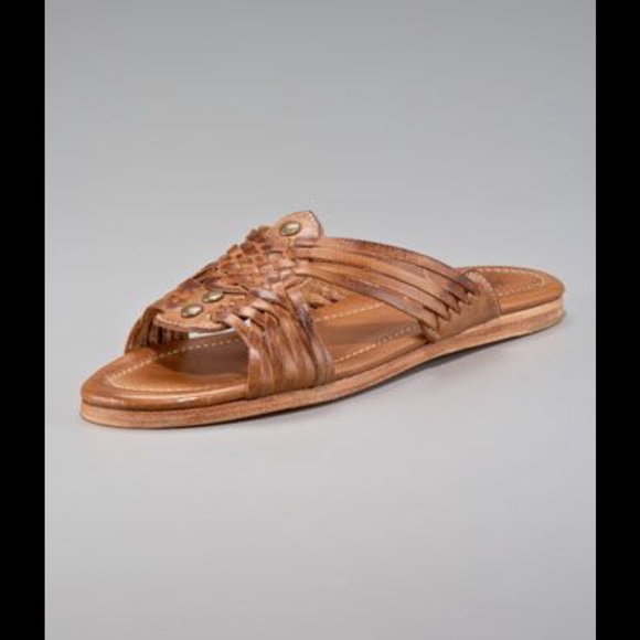 Frye Jacey Huarache Woven Brown Leather Flat Slides - Picture 2 of 2